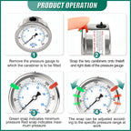 0-300PSI Stainless Steel Liquid Filled Pressure Gauge, 2.5" Dial Size, 1/4" NPT 316 Stainless Steel Joint, Back Mount, for Tube, Water Pump, Gas, Liquid (with Range Mark Pointer)