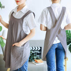 NEWGEM Japanese Linen Cross Back Cooking Aprons for Women Men with Pockets Cute for Baking Kitchen