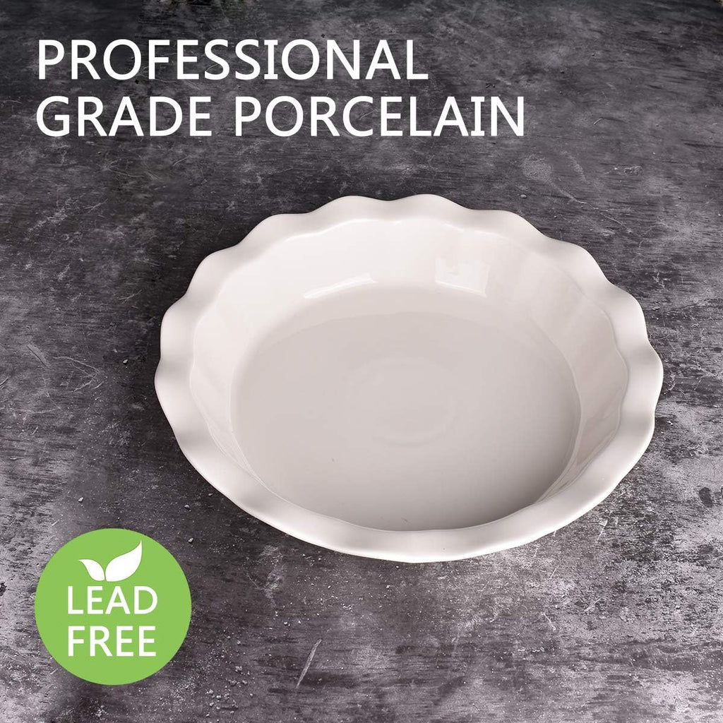 Bosmarlin Ceramic Pie Pan, 9 Inches Pie Dish, 50 Oz, Pie Plate for Baking, Microwave, Oven Safe and Dishwasher safe (White, 9 inches)