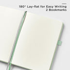 &And Per Se Dotted Journal Notebook, A5 Hardcover Leather Bullet Dotted Journal, 160 Pages 100 gsm Thick Dotted Paper，3 Sheets of Stickers Included - 5.7'' x 8''（Light Green）