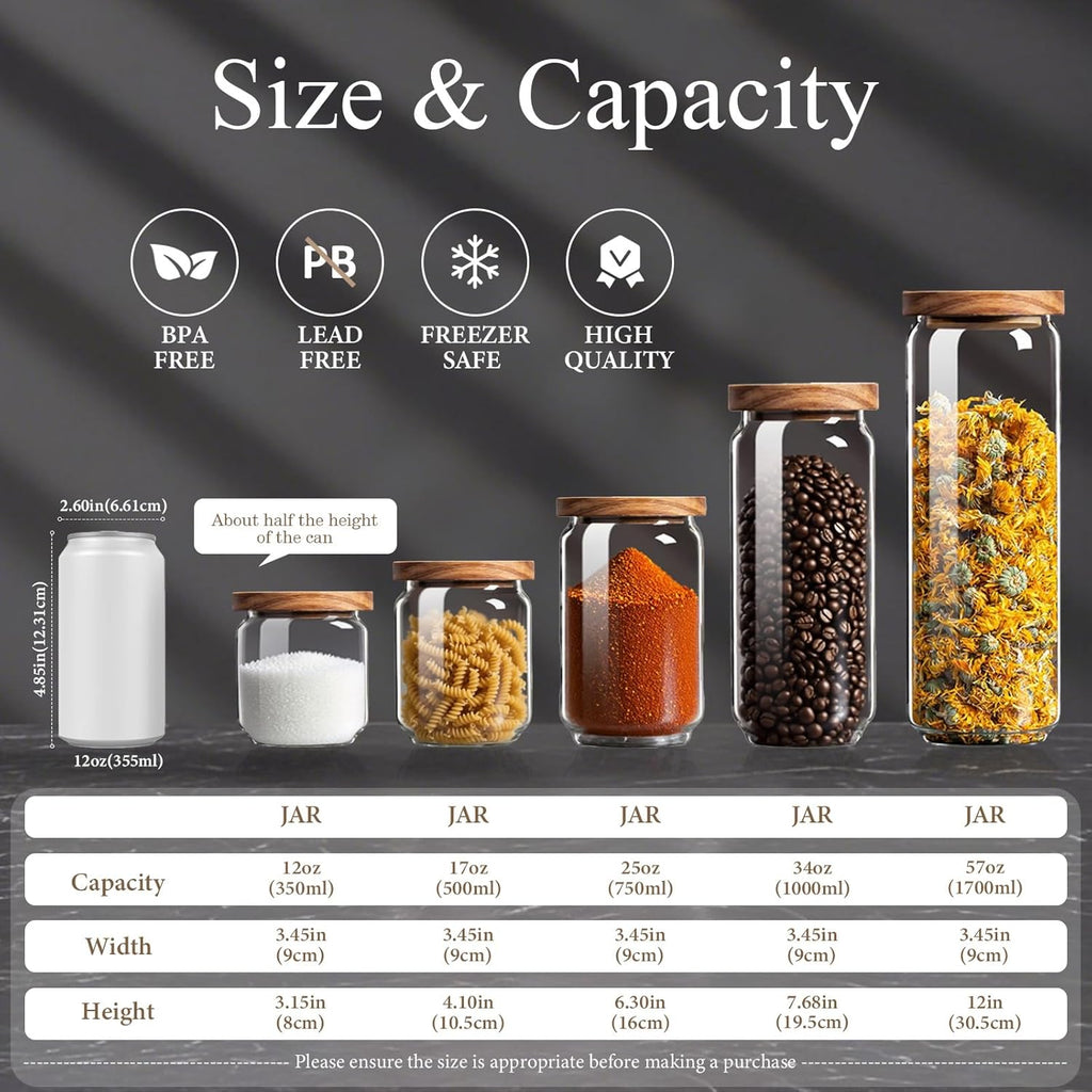 Glass Jars with Airtight Wood Lids - 25 oz Small Kitchen and Pantry Storage Containers, Canisters for Chia Seed, Ground Coffee, Sugar, Spice, Salt, Salad, Matcha, Set of 2