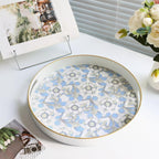 Round Serving Tray with Handles, Coffee Table Tray for Ottoman, Organizer Vanity Tray for Living Room, Outdoor Tray for Patio Entertaining, Serving Breakfast Kitchen Platter LEE33BLH