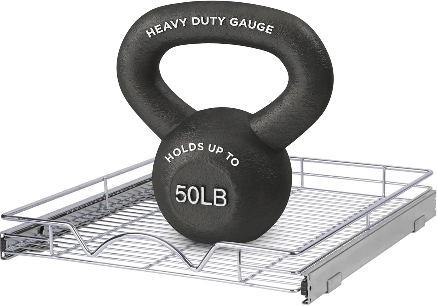 HOLDN’ STORAGE Pull Out Cabinet Organizer, Heavy Duty Caddy w/Lifetime Limited Warranty - 28”W x 21”D - Requires At Least 29-1/4” Cabinet Opening, Steel Metal Cabinet Drawers Slide Out, Chrome