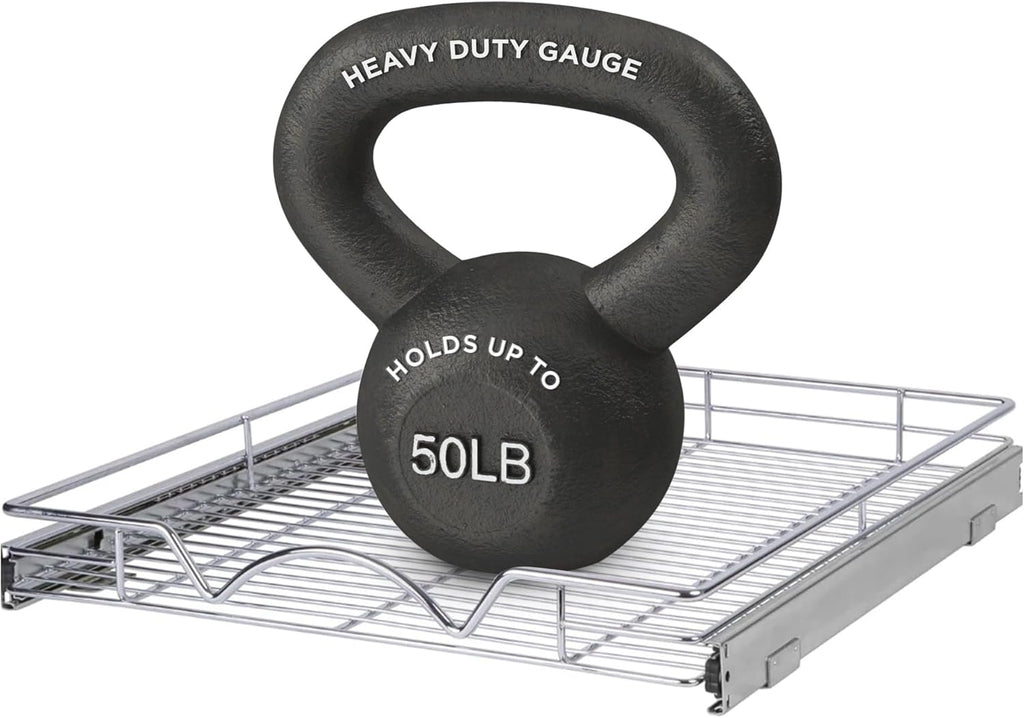 HOLDN’ STORAGE Pull Out Cabinet Organizer, Heavy Duty Caddy w/Lifetime Limited Warranty -24”W x 21”D - Requires At Least 25-1/4” Cabinet Opening, Steel Metal Cabinet Drawers Slide Out, Chrome