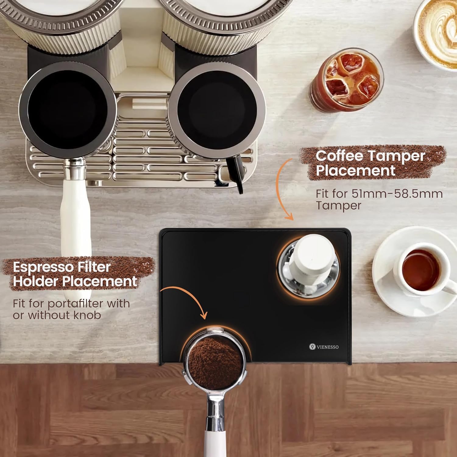 Tamping Mat for Espresso Machine - Non-slip Tamper Station for the countertop - Barista Accessories with notch for the Portafilter - Table edge protection Tamp Mat