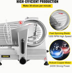 VEVOR Commercial Meat Slicer, 200W Electric Deli Food Slicer, 0-12mm Adjustable Thickness Electric Meat Slicer, 1200RPM Meat Slicer with 8.7'' Chromium-plated Steel Blade for Home & Commercial Use