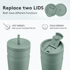 COKTIK 24oz Insulated Tumbler with Lid and Straw 2 Lids (Straw/Flip) Iced Coffee Cup Reusable Stainless Steel Travel Mug Water Bottle Cupholder Friendly for Women Men Her Him (Bay Leaf)