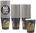 Smygoods Disposable Coffee Cups, To Go Paper Hot Cups, Coffee O'Clock Design (12 OZ, 50 Count) For Hot Beverages, Coffee, Tea, Espresso, Cocoa - Vasos Para Cafe