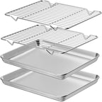 Wildone Baking Sheet with Rack Set [2 Sheets + 2 Racks], Stainless Steel Cookie Pan baking Tray with Cooling Rack, Size 10 x 8 x 1 Inch, Non Toxic & Heavy Duty & Easy Clean