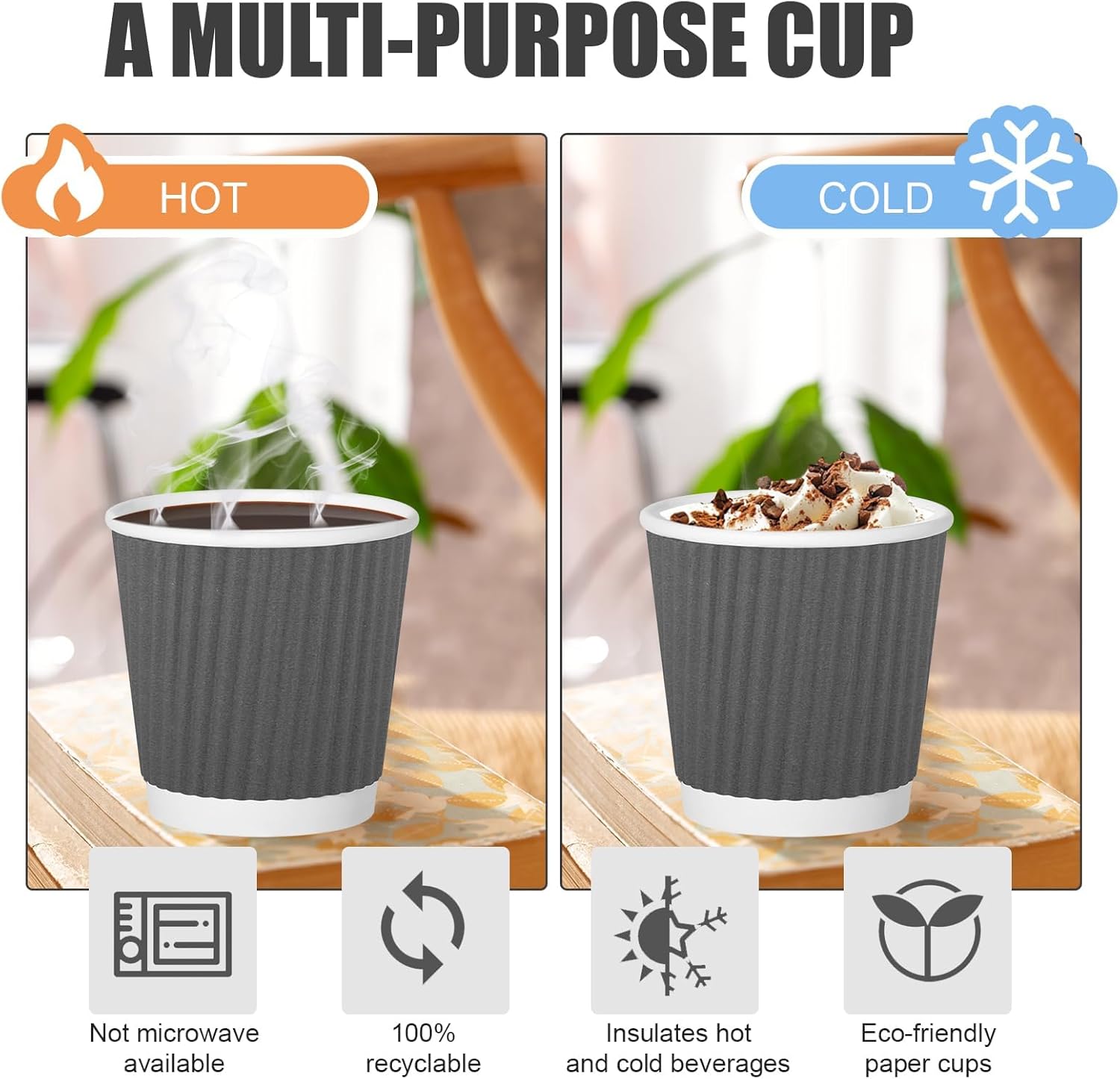 500 Pack Paper Espresso Coffee Cups, 4 oz Disposable Coffee Cups,Corrugated Insulated Ripple Wall, Paper Ripple Cup for Coffee, Hot Chocolate and Hot Tea Drinks -Gray