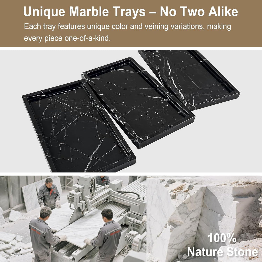 Natural Marble Vanity Tray - Moujings Genuine Marble Perfume Tray for Bathroom Decor, Stone Bathroom Vanity Organizer Tray for Kitchen Counter, Candles, Jewelry, Coffee, Makeup, Key