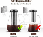 Cold Brew Iced Coffee Maker 34oz, Brewed Coffee Pot with Removable Double Mesh 304 Stainless Steel Filter, BPA-Free Cold Brew Pitcher Glass Container, Tea Maker