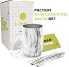 BALIBETOV 5 pcs large Yerba Mate Cup and Bombilla Kit, Includes one 8 oz Yerba Mate Gourd with Lid, Two Bombillas Mate Straw and one cleaning brush (Marble, 8.00)