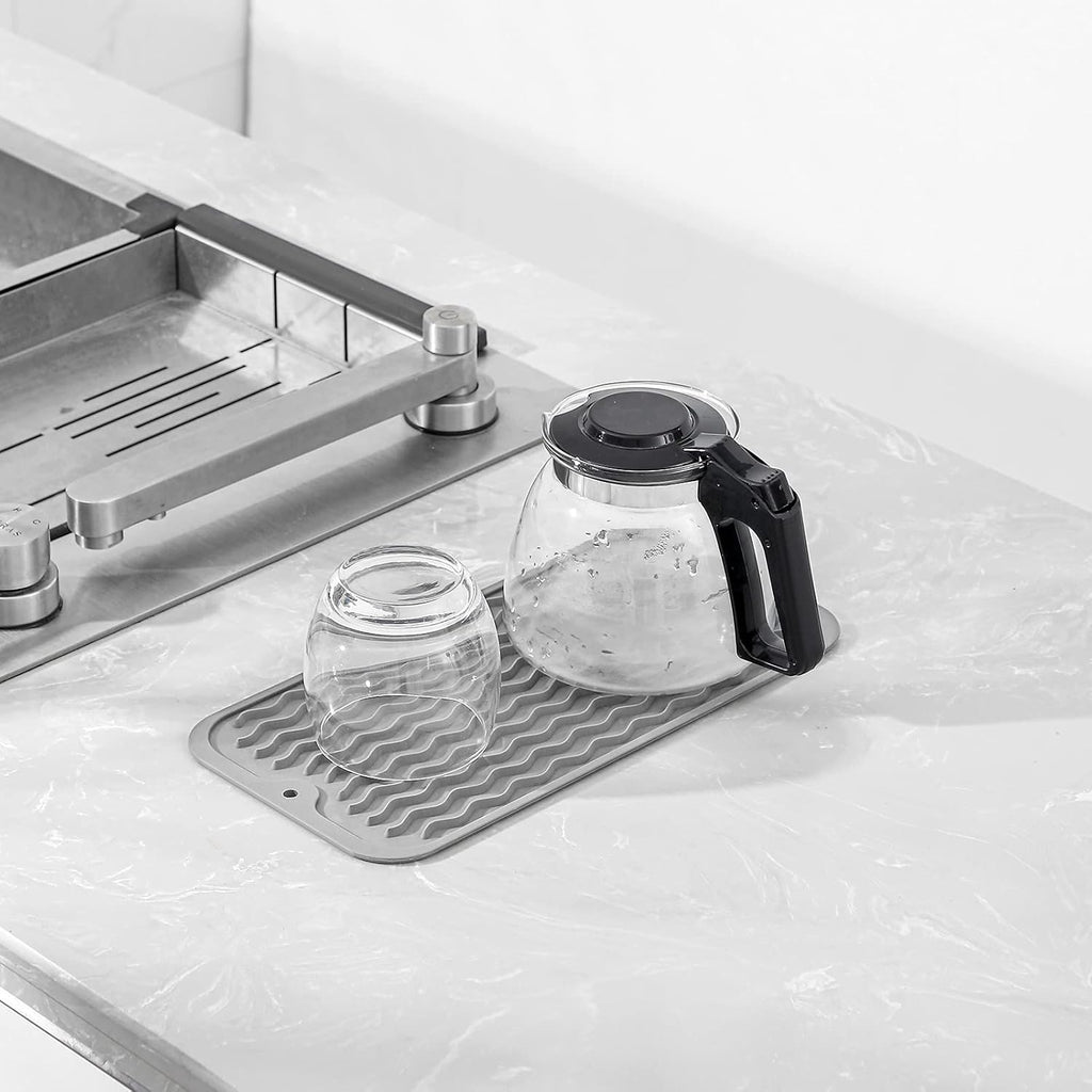 Silicone Dish Drying Mat for Multiple Usage,Easy clean,Eco-friendly,Heat-resistant Silicone Mat for Kitchen Counter or Sink,Refrigerator or Drawer Liner Grey S 12 inches x 6 inches