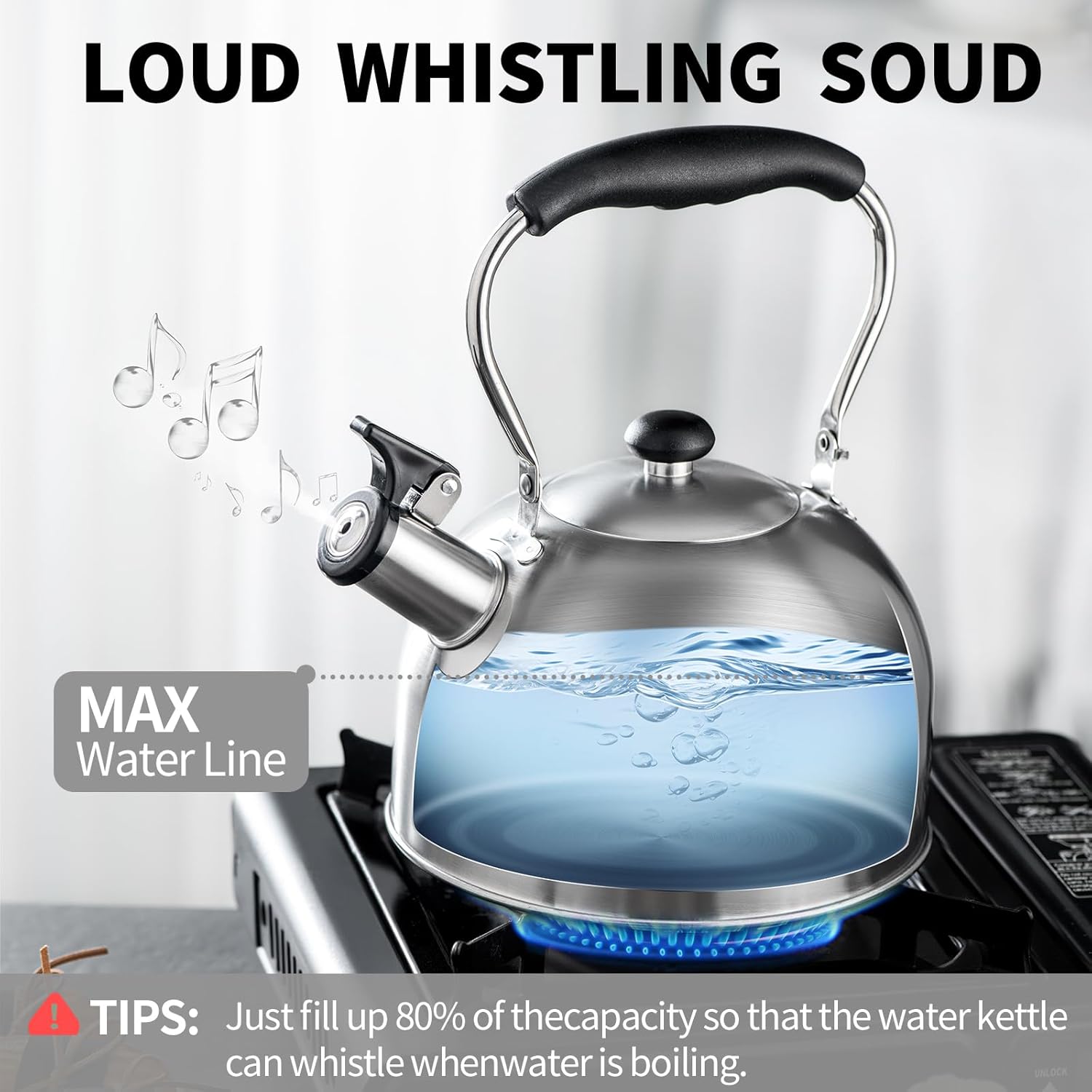 Tea Kettle – 2.64 Quart Stovetop Teapot, Stainless Steel Water Kettle for Camping & Kitchen, Foldable Handle, Gooseneck Spout – Perfect for Coffee & Tea