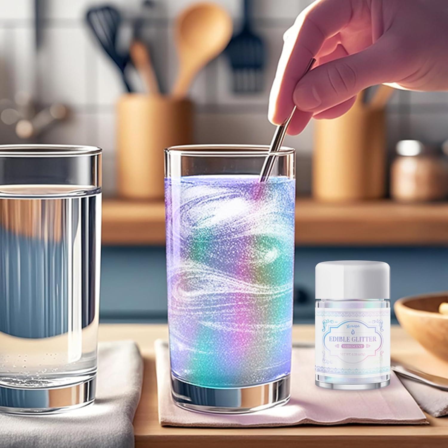 Iridescent Edible Glitter for Cocktails - Herbeklab Rainbow Luster Dust Edible Iridescent Drink Glitter Food Grade Shimmer Powder for Beverage Chocolate, 5g