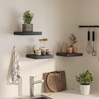 Square Floating Shelves for Wall, 12" W x 12" D x 1.2" H, Small Wooden Wall Mounted Display Shelves with Invisible Brackets for Living Room, Bedroom, Bathroom, Kitchen Decor, Set of 3, Black