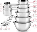 EATEX Stainless Steel Mixing Bowls with Measuring Cups & Spoons Set of 14 - Dishwasher Safe Nesting Mixing Bowl Set for Cooking, Baking & Meal Prep Non-Slip Premium Bowls