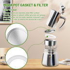 2 Pcs Filter with 3 Pcs Silicone Gasket Seals for 12 Cup Stovetop Espresso Coffee Maker Replacement Parts for 304 Stainless Steel Moka Pot