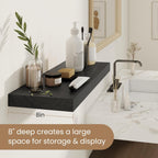 Fun Memories Rustic Floating Shelves for Home Decor, 8 Inch Deep Floating Shelf, Solid Wood Floating Wall Shelves 24 Inch Long, Deep Wall Shelves for Bathroom, Living Room, Black Finsh, Set of 2