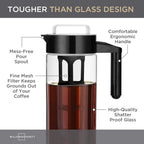Willow & Everett Cold Brew Coffee & Iced-Tea Maker Pitcher, 1.3 L Glass Dispenser Metal & Plastic Lid Mesh Filter Iced Coffee & Sun Tea Brewing System