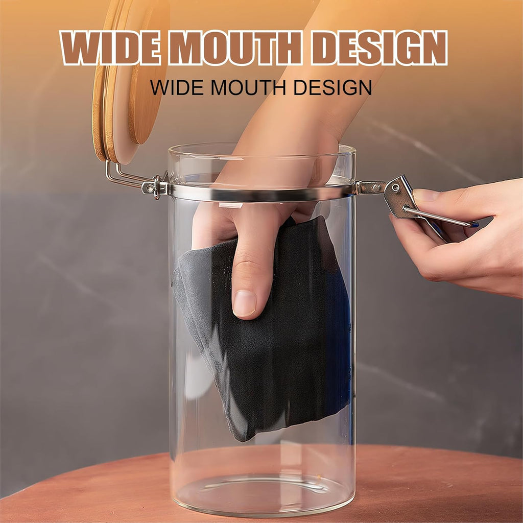 36 oz/1050ml Clear Glass Storage Canister with Airtight Bamboo Lid, Medium Decorative Container Jar for Coffee Spice Candy Salt Tea Cookie Condiment Pepper Sugar Overnight Oatmeal Snacks