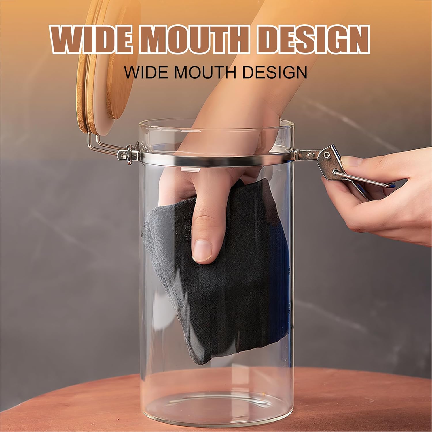 36 oz/1050ml Clear Glass Storage Canister with Airtight Bamboo Lid, Medium Decorative Container Jar for Coffee Spice Candy Salt Tea Cookie Condiment Pepper Sugar Overnight Oatmeal Snacks