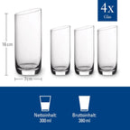 Villeroy & Boch New Moon Set, 4 Pieces, Elegant, Modern Sloping Long Drink, Crystal Glass, Transparent, Dishwasher Safe