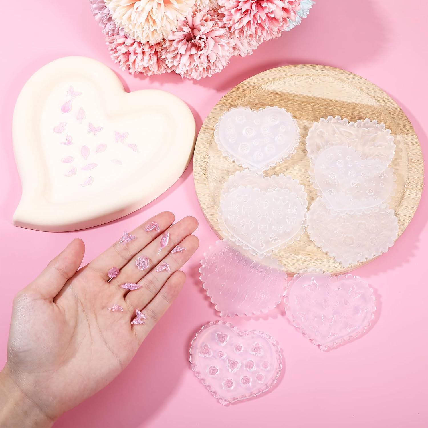 10 Pcs Polymer Clay Molds, Polymer Clay Cutters Molds for Crafts Air Dry Earrings Tools, Jewelry Mini Silicone Resin Flower Molds, Epoxy Polymer Clay Earring Cutters Shapes Making Kit Extruder