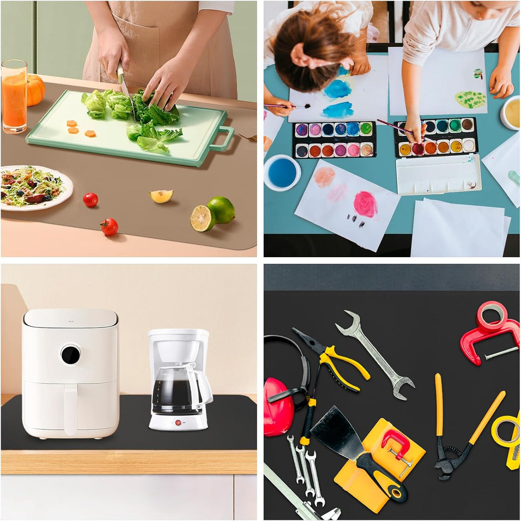 KVK Silicone Mat for Kitchen Counter with Raised Edge 43.3×25.6in - Extra Large Silicone Mat Heat Resistant - Glossy Bottom Non Slip - Universal Painting Craft Resin Mat Countertop Protector,Black