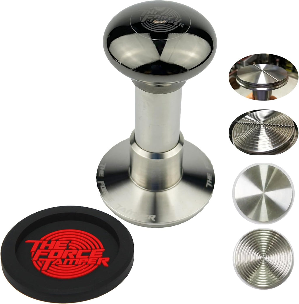 The Force Tamper Automatic Impact Coffee Tamper Adjustable Const Pressure and Autoleveling Duo-Distribute Set New (Jelly-Black Mirror AL, 53.00mm)