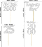 Gyufise 24Pcs 25th Birthday Cupcake Toppers Glitter Twenty-five Vintage 2000 Hello 25 Years Birthday Cupcake Pick Cheers to 25 Cake Decoration for Happy 25th Anniversary Party Supplies Silver