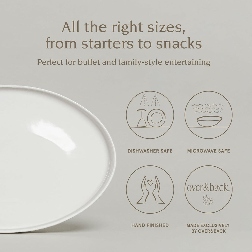 over&back Stackable Stoneware Serving Platter - Elegant 1-Piece Oval Serving Platter to Complete Your Kitchen Set - Perfect for Appetizers, Desserts, and More - 16" L x 11" W - Glossy White
