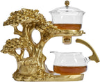 Glass Teapot Set with Infuser Semi Automatic Tea Set Magic Teapot (Tree - golden)