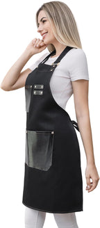 Barista Waitress Chef Cooking Aprons Waterproof Canvas Hair Stylists Apron with 3 Pockets for Women