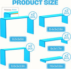Goabroa Acrylic Display Risers, 2 Sets 10 Pcs Risers Display Stands, Rectangular Acrylic Shelves for Figures, Cupcake, Wine Glass and Handbag display, Transparent Cyan