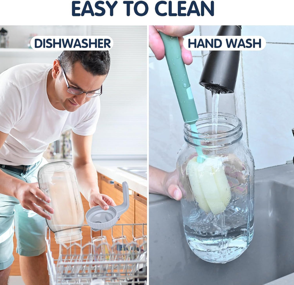 64oz Glass Pitcher with Lid, Wide Mouth Mason Jar Water Jug, Leak-Proof Airtight Mason Jar for Cold Brew Coffee, Iced Tea, Milk, Food Storage, Sun Tea Jug (Black)