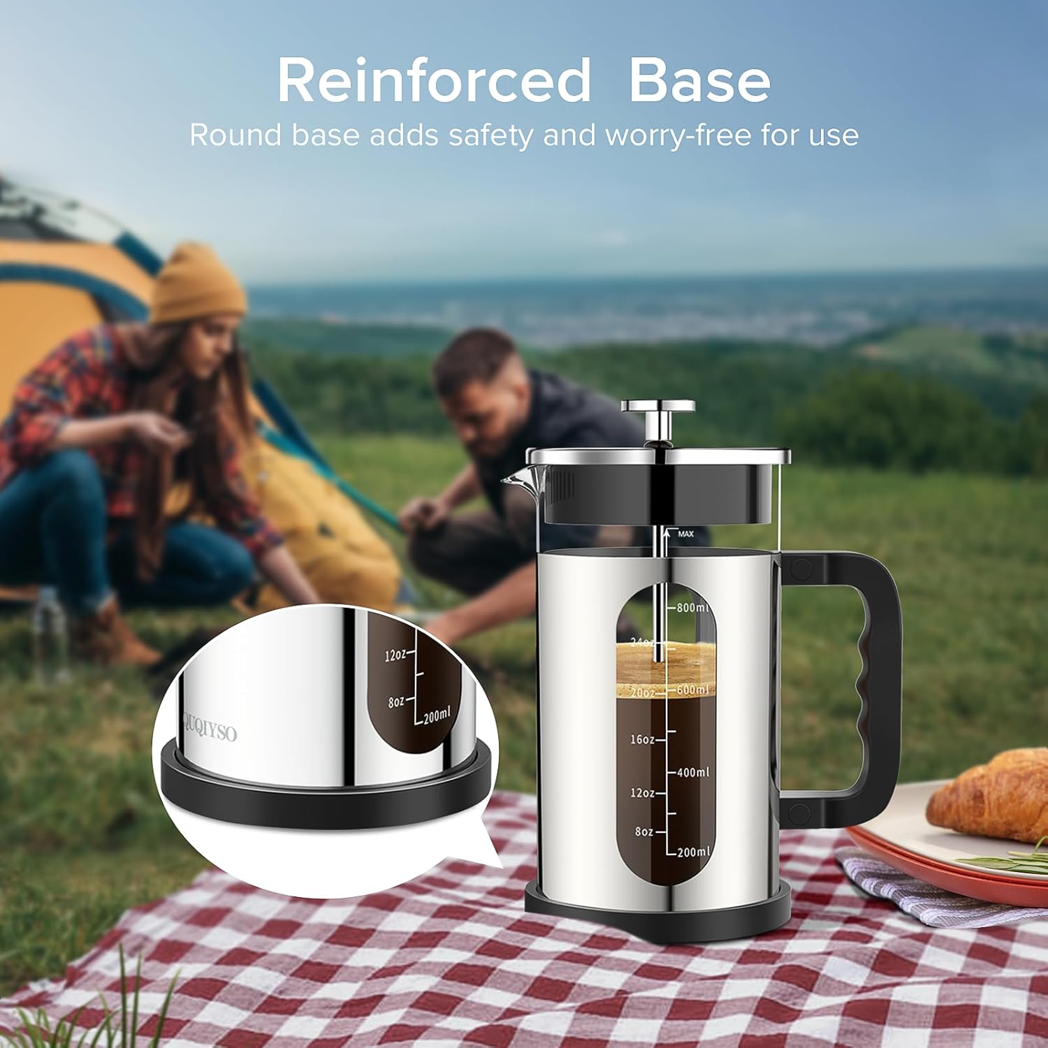 French Press Coffee Maker, 304 Stainless Steel Cold Brew Coffee Maker with 4 Filter, Heat Resistant Borosilicate Glass, Easy to Clean, BPA Free Iced Coffee Maker Rust-Free Coffee Press, 34ounce,Silver