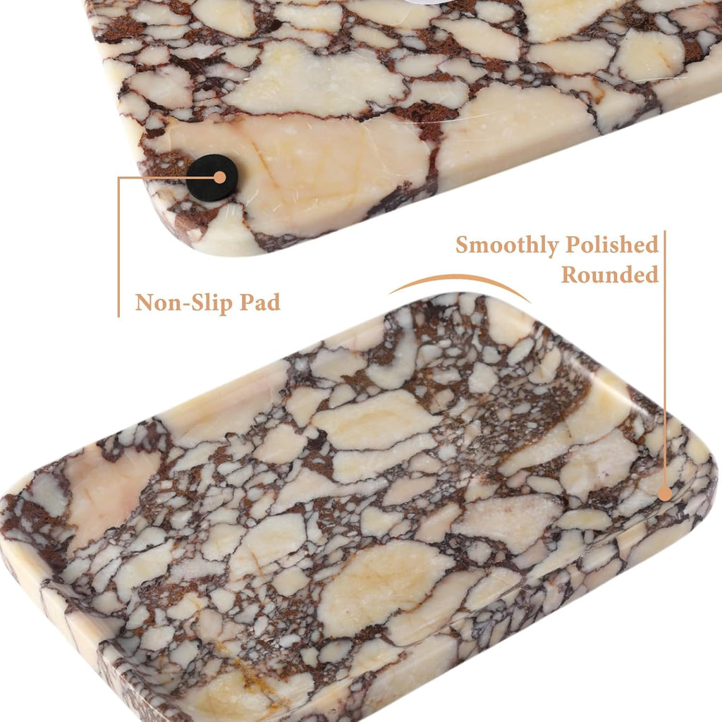 Calacatta Marble Vanity Trays, Marble Bathroom Tray Countertop, Luxury Decorative Dresser Organizer, Purple&White Natural Stone Serving Tray for Kitchen, Perfume, Jewelry Holder Storage