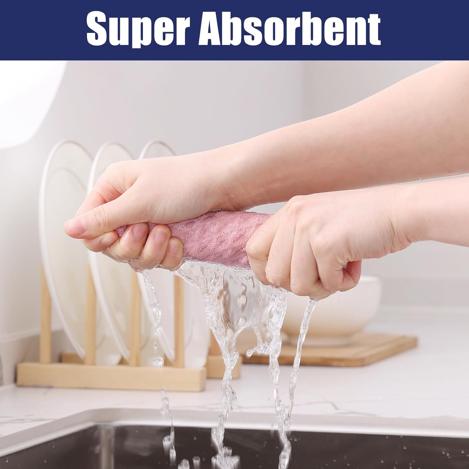 Homaxy Microfiber Waffle Weave Kitchen Dish Cloths, 12 x 12 Inch Ultra Absorbent and Solid Color Dish Towels for Kitchen Fast Drying Dishcloth for Washing Dishes, 8 Pack, Pink