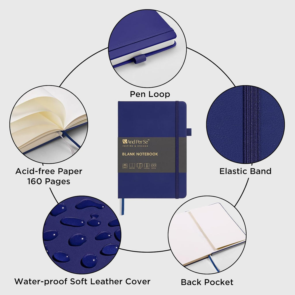 &And Per Se Blank Journal Notebook, 160 Pages, 5.7 x 8 inches College Ruled Thick Paper Notebook Journals for Writing, Hardcover Notebook(1 Pack, Royal Blue)