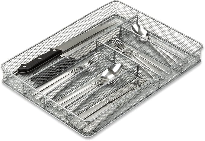 YBM HOME Stainless Steel Silverware Tray Organizer for Kitchen Utensils, In-Drawer Cutlery Tray Mesh Utensil Drawer Organizer with 6 Compartments for Kitchen and Office, 12-Pack