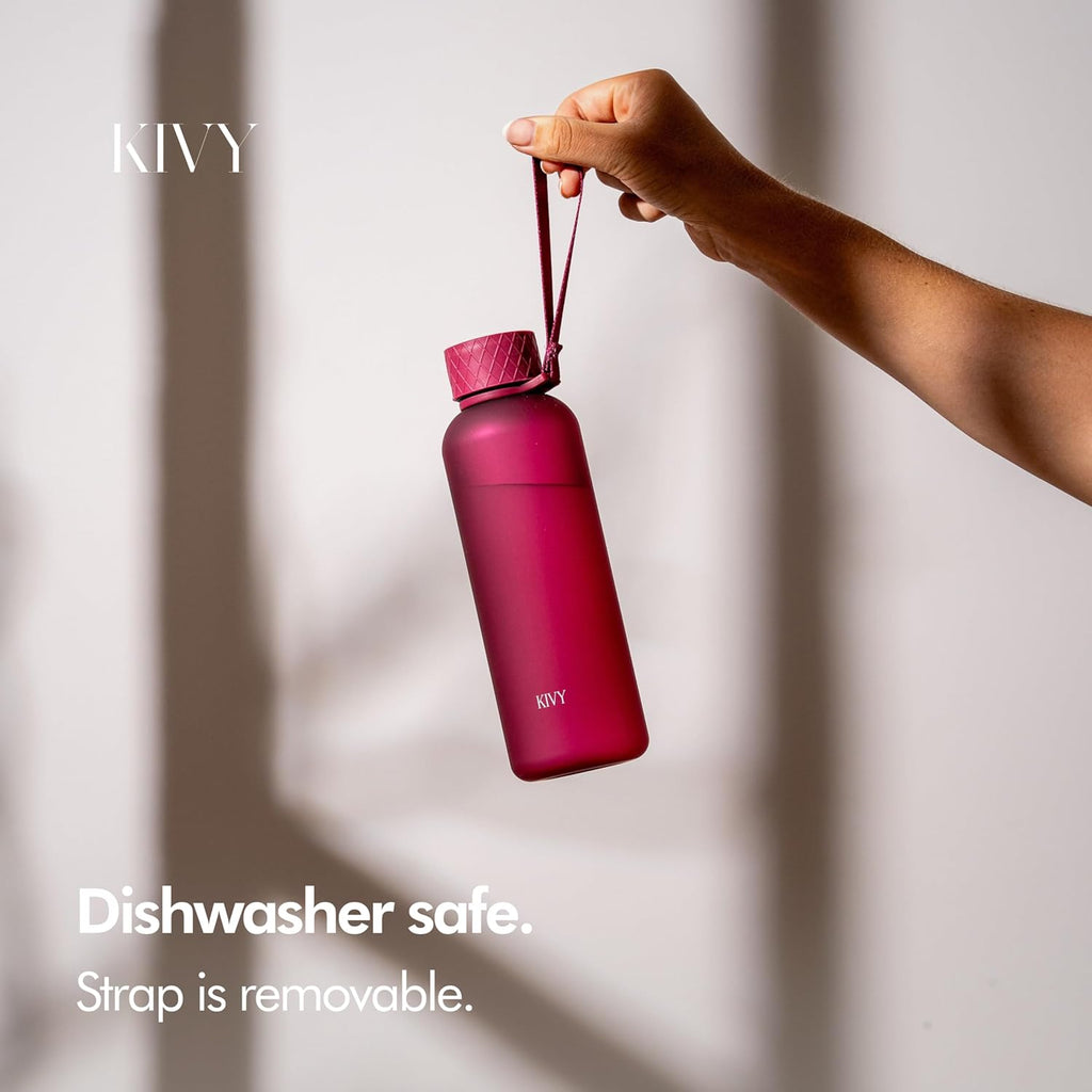 KIVY Slim Water Bottle 22oz [Lightweight & Shatterproof] - Small Drinking Waterbottle - Red Bottle Without Straw for School, Sport & Travel - Drinking Bottle Dishwasher Safe, BPA Free