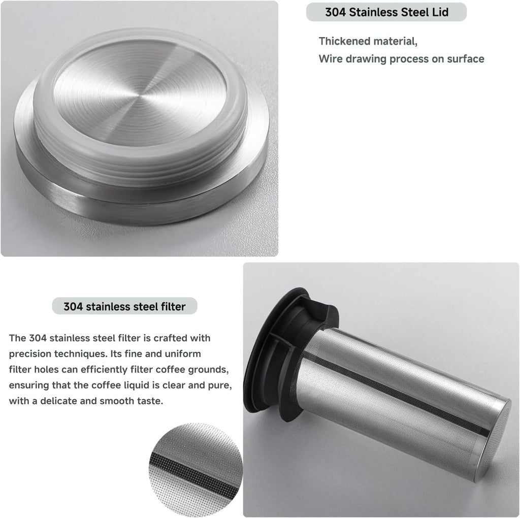 Cold Brew Coffee Maker Borosilicate Glass with 304 Stainless Steel Filter, Tea Infuser Ice Cold Brew Pitcher Kitchen, with Spout Kitchen Iced (34oz (1.0 L))