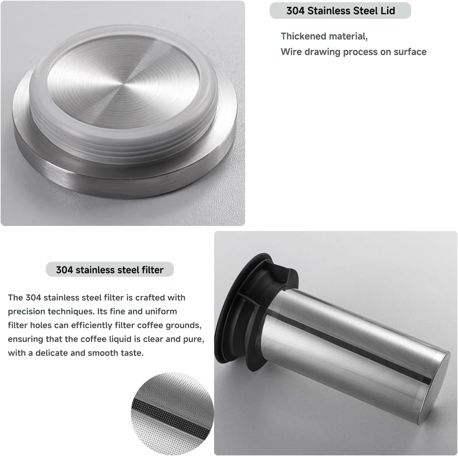 Cold Brew Coffee Maker Borosilicate Glass with 304 Stainless Steel Filter, Tea Infuser Ice Cold Brew Pitcher Kitchen, with Spout Kitchen Iced (48oz (1.4 L))