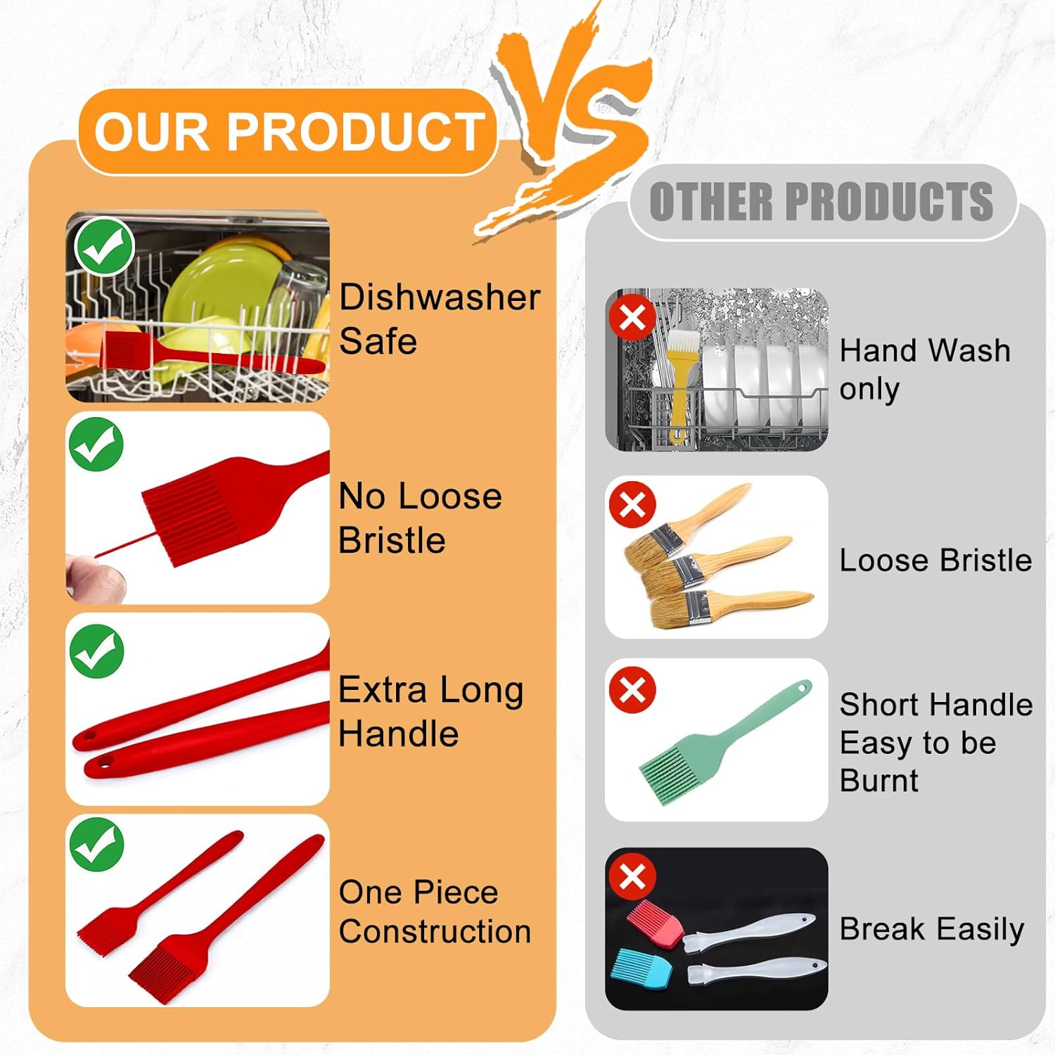 Silicone Basting Brush 2 Pcs Pastry Brush for Oil, BBQ, Grill, Sauce Baking Cooking, Dishwasher Safe (Black)