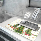 Christmas Tree Dish Drying Mat 18x24 for Winter Xmas Tree Snowflake Kitchen Counter Decor Absorbent Reversible Microfiber Xmas Tree Dishes Pad Dish Drainer Rack Mats Kitchen Accessories