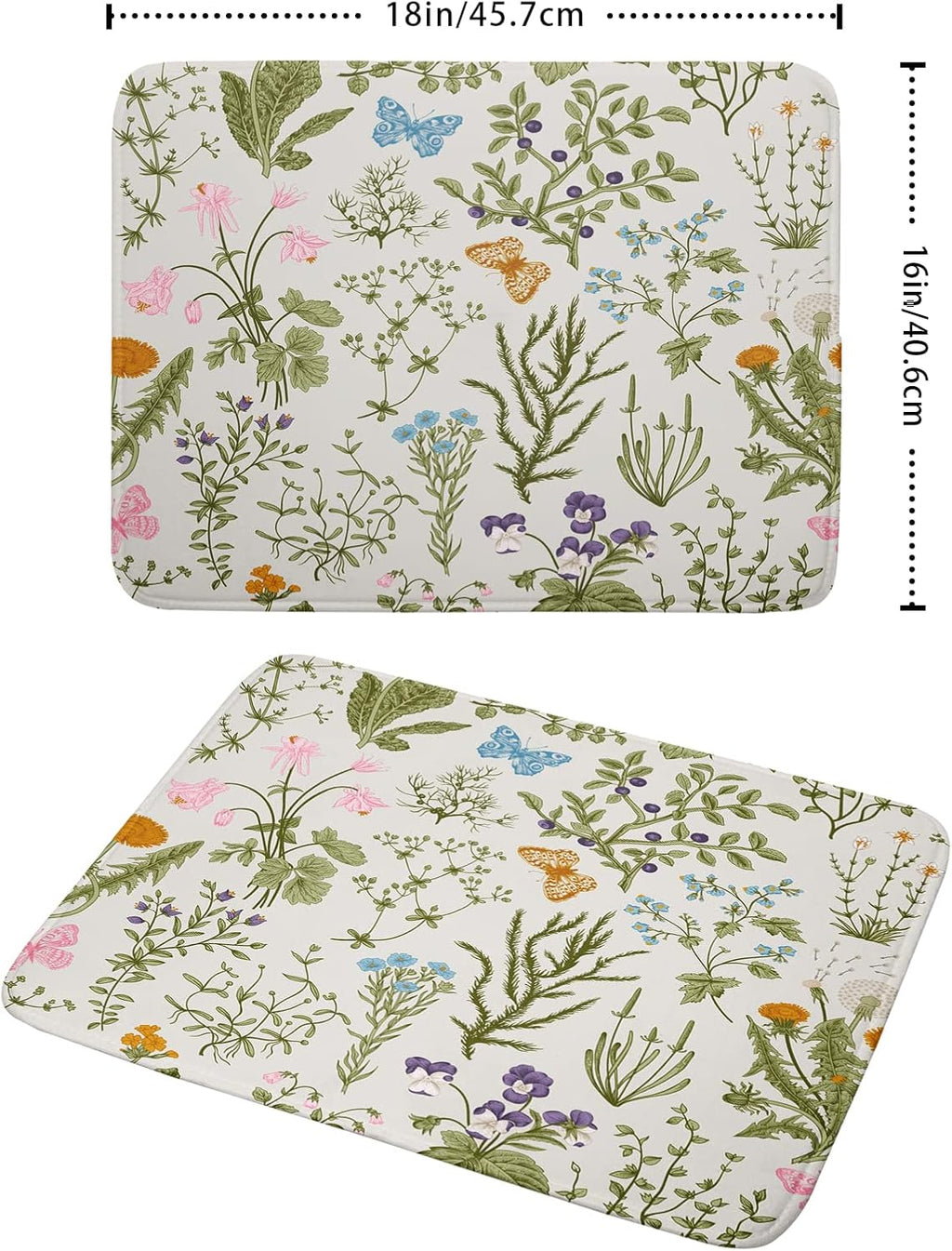 Wild Flowers Plant Dish Drying Mats for Kitchen Counter 16x18 Inch,Sage Herbs Kitchen Drying Mat,Botanical Plant Dishes Pad Dish Drainer Rack Mats Absorbent Fast Dry Kitchen Accessories