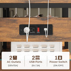 Itaar Bakers Rack with Power Outlet and LED Light, 45.3 Inch Farmhouse Coffee Bar Cabinet, Kitchen Microwave Stand with Storage, Glass Cabinet, Goblet Holder and 8 Hooks (Rustic Brown)