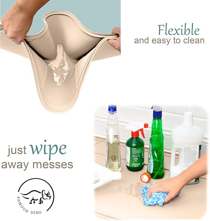The Original Under Sink Mat - Silicone Waterproof mat, Adjustable, Easy to Clean, Kitchen cabinet liner, Disinfection Surface - 34" x 22" or smaller (Beige, 31" x 22")